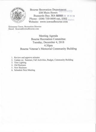 Recreation Committee Meeting Agenda December 4, 2018