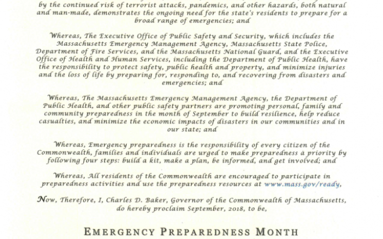 Gov. Declares Emergency Preparedness Month